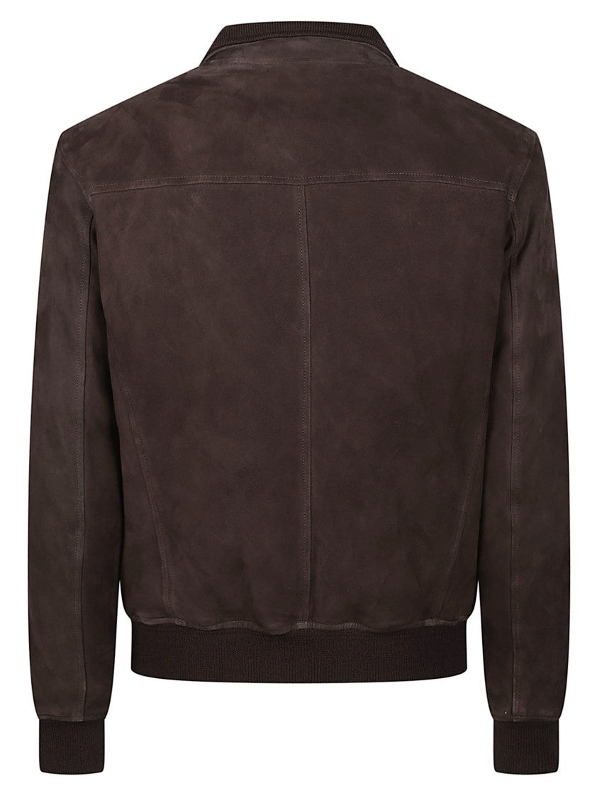 Stewart Nuvola Smooth Dark Brown Leather Bomber Jacket