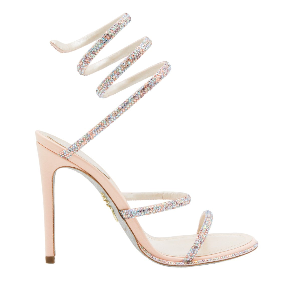 René Caovilla High-Heeled Sandals With Coiled Rhinestone Ankle Strap