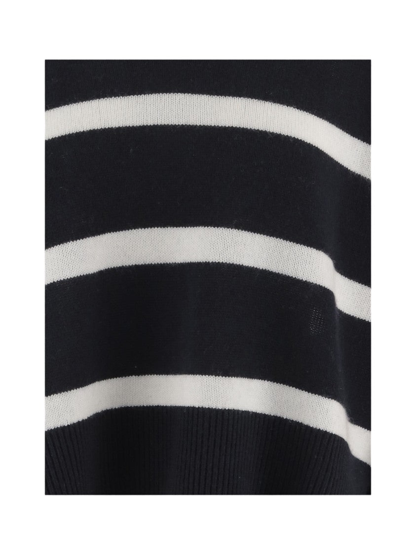 Allude Navy Striped Wool-Blend Sweater