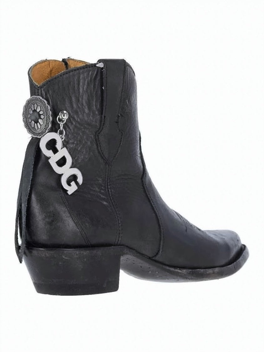 Comme Des Garçons Pointed Toe Ankle Boots With Low Stacked Heel