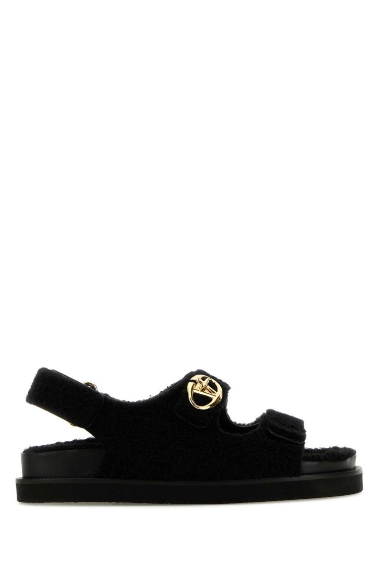 Valentino Garavani Black Eco Fur Sandals