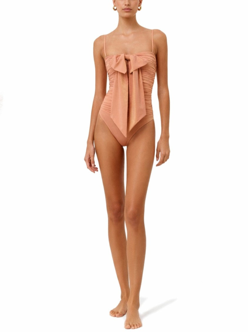 Zimmermann Coco Bow Detail Metallic One-Piece Swimsuit