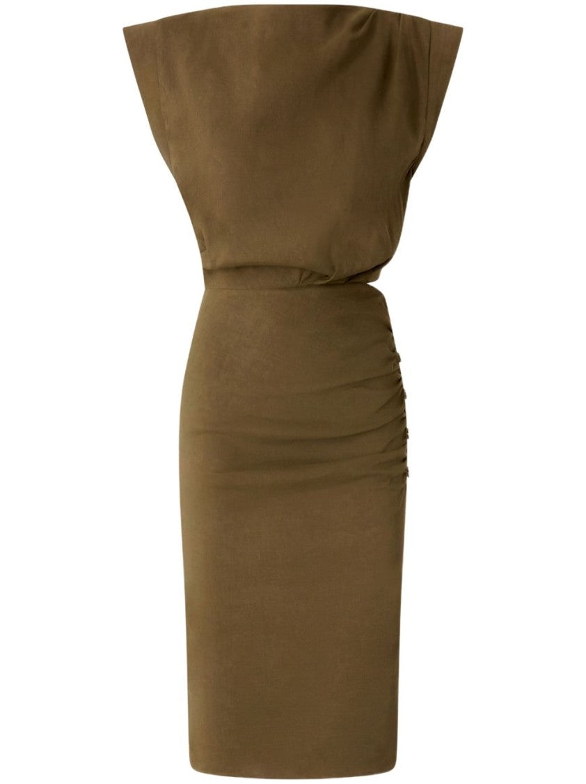 Pinko Off-The-Shoulder Green Dress With Ruching