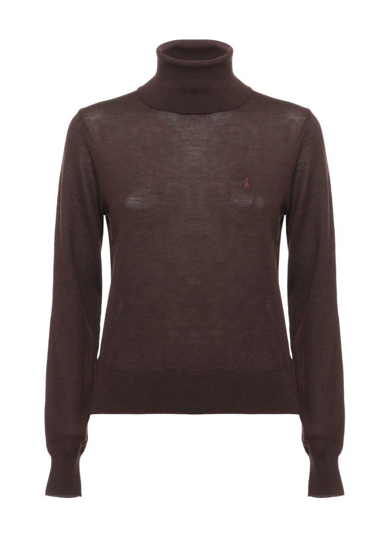 Polo Ralph Lauren Brown Fitted High Neck Wool Sweater