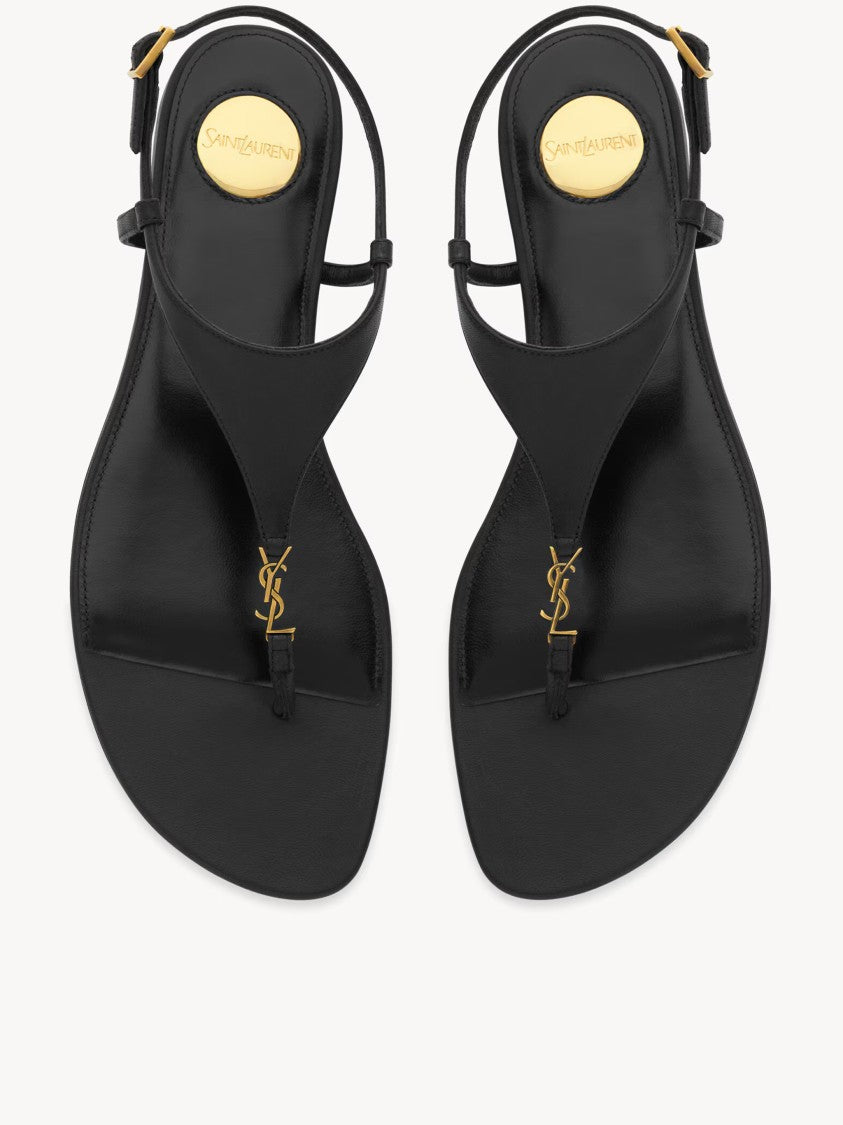Saint Laurent Black Cassandre T-Strap Sandals