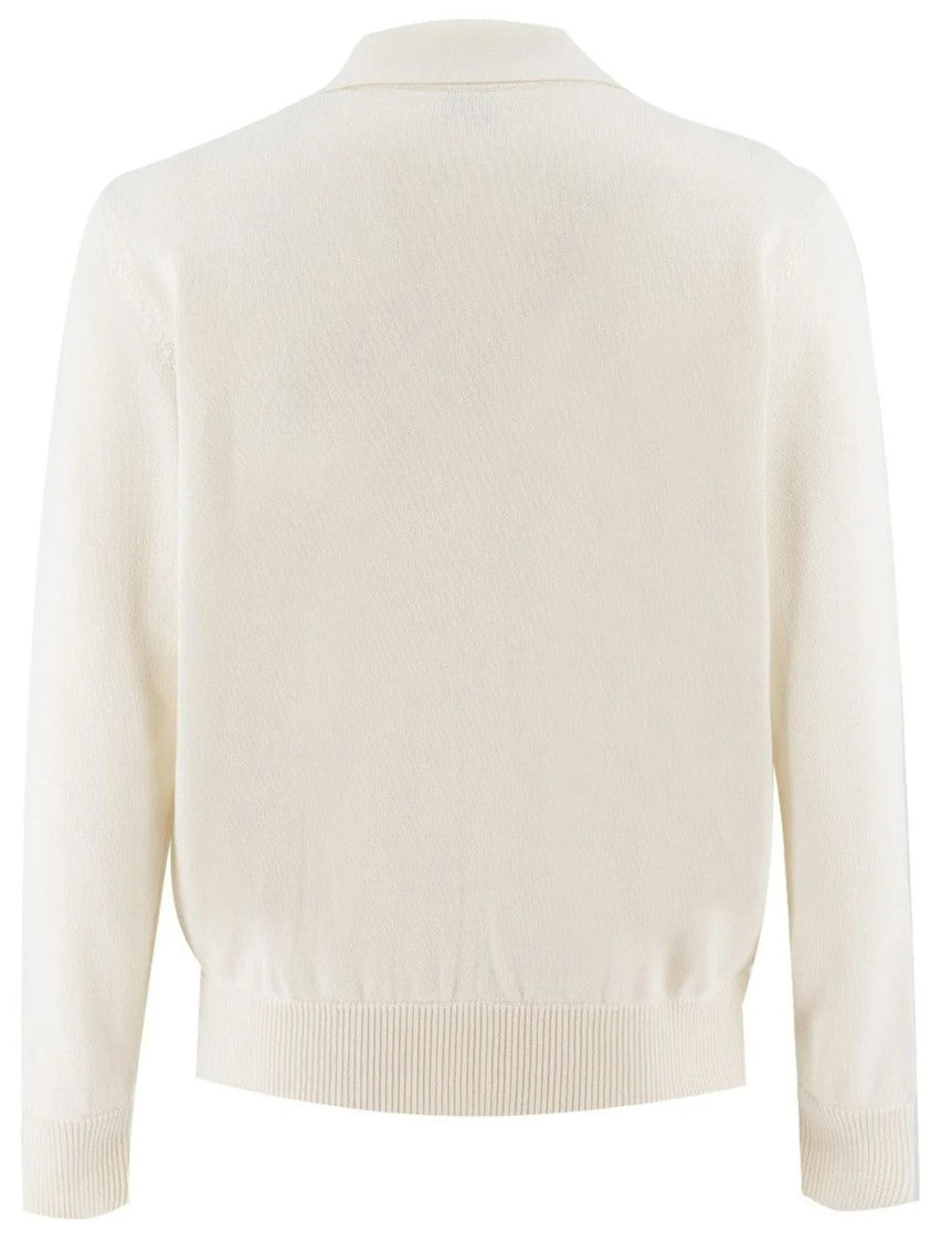 Eleventy Knitted Cream Button-Up Flap Pocket Shirt