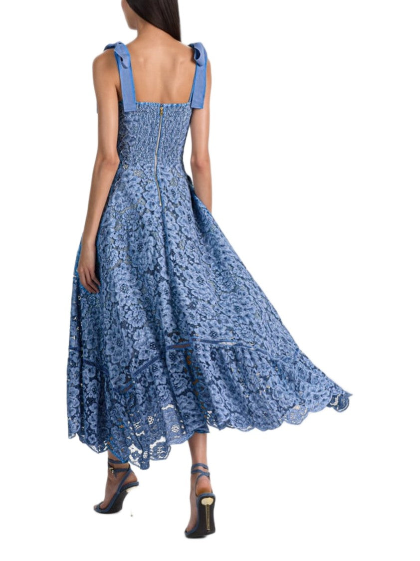 Alice Olivia By Stacey Bendet Floral Lace Ankle-Length Dress With Corset Bodice And Ribbon Straps