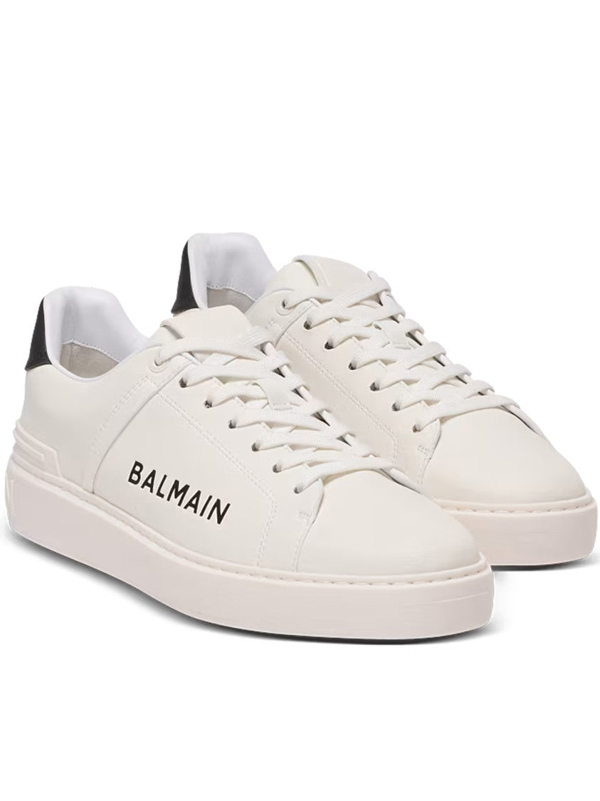 Balmain White Low Top Lace-Up Sneakers