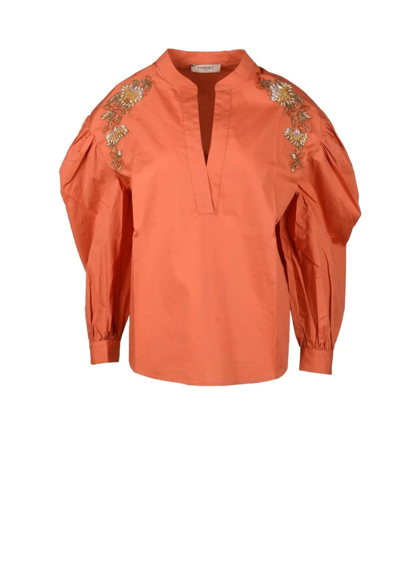 Twin-Set Pink Cotton-Blend Crew Neck Sweater