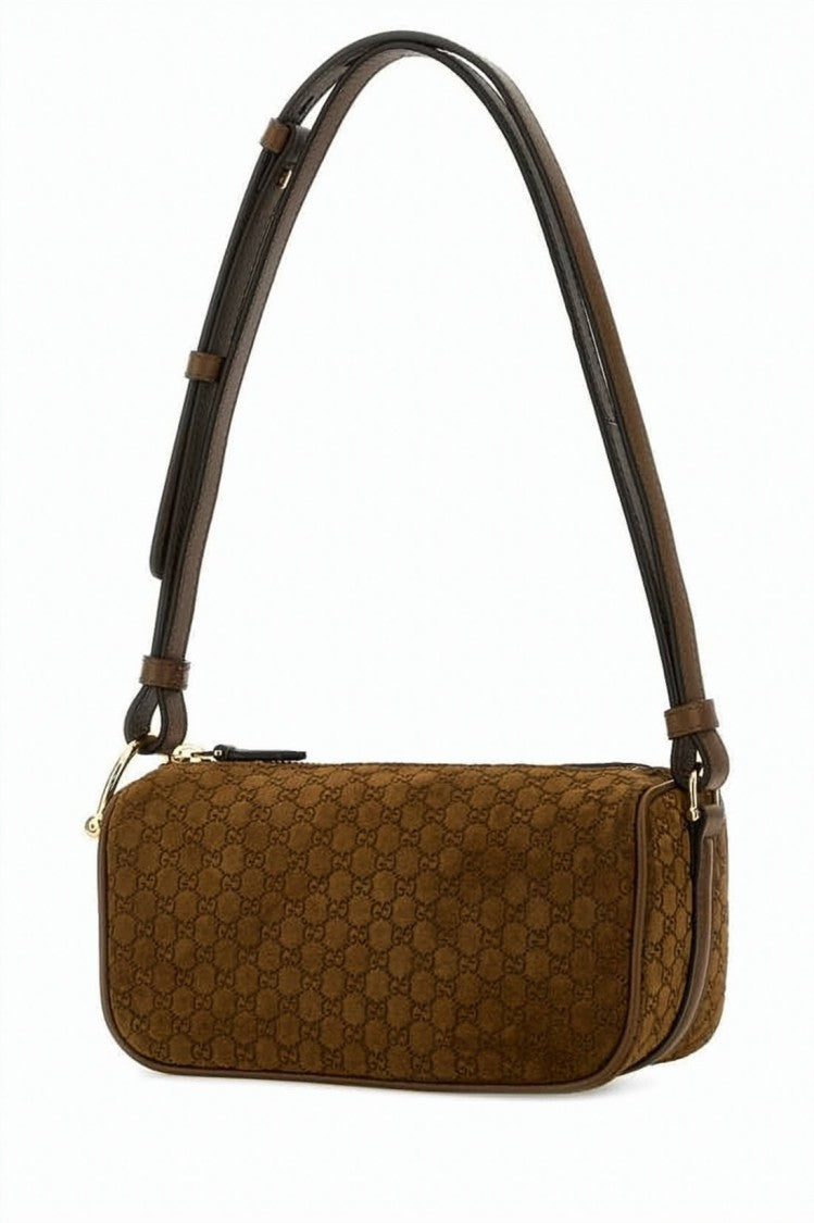 Gucci Rectangular Suede Tote Bag With Embossed Pattern And Gold-Tone Accents