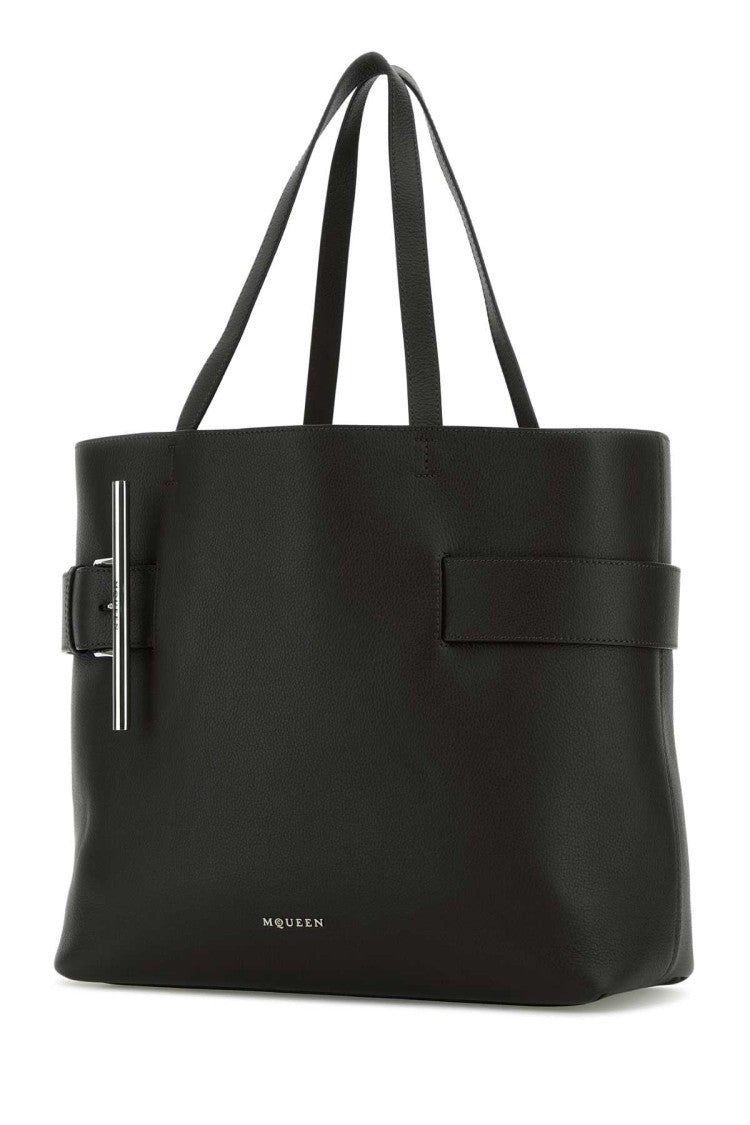 Alexander Mcqueen Black Leather T-Bar Shopping Bag