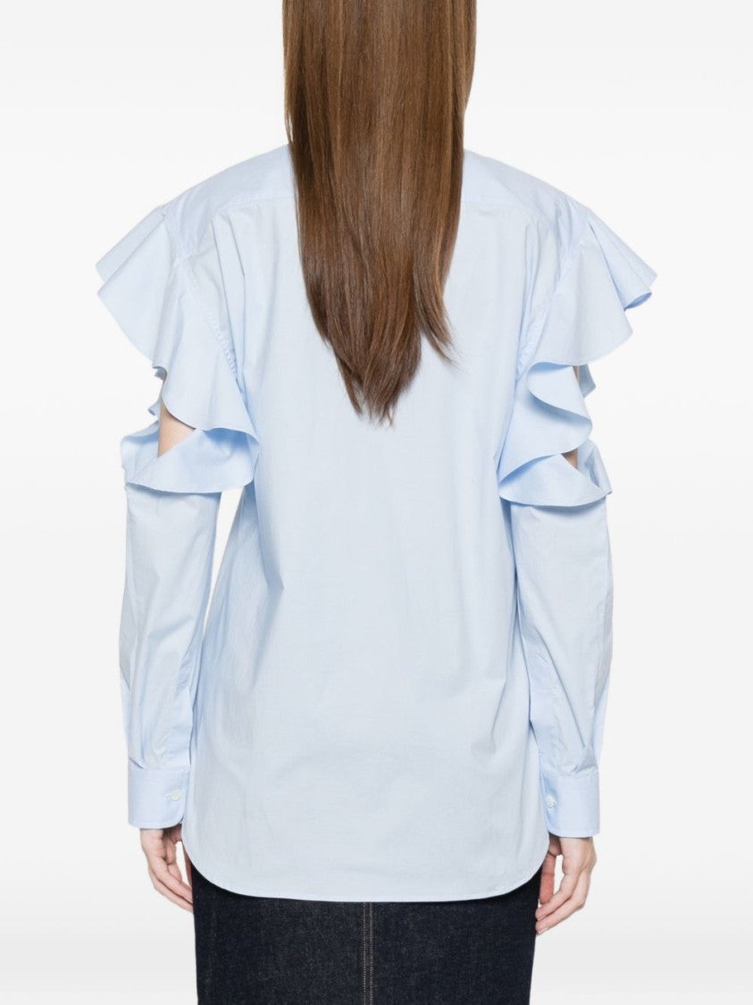 Moschino Light Blue Ruffled Cut Out Top