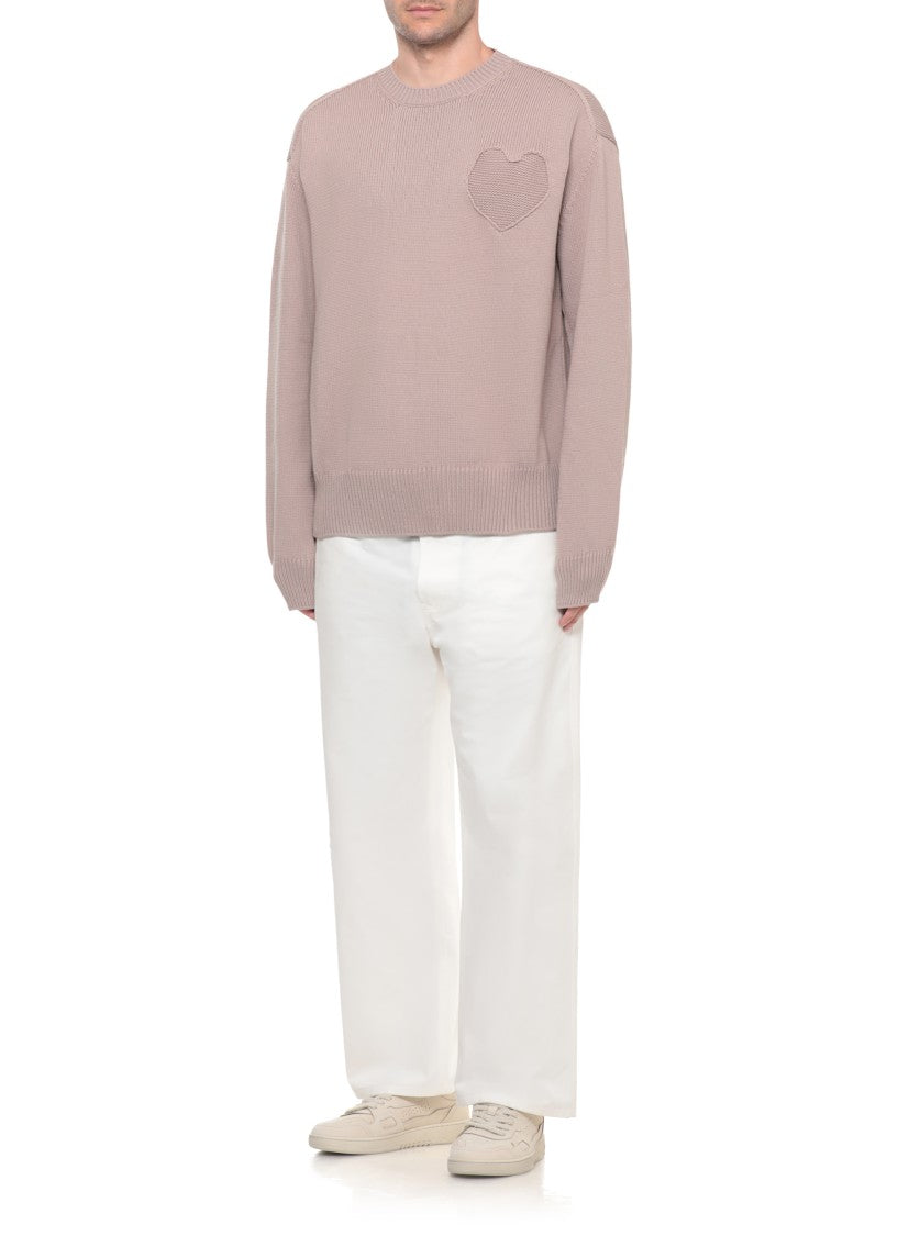 Moschino Beige Long-Sleeve Heart Embroidered Sweater