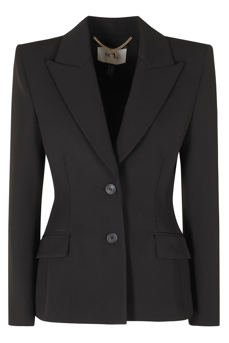 Nissa Black Notched Lapel Single-Breasted Polyester Blazer