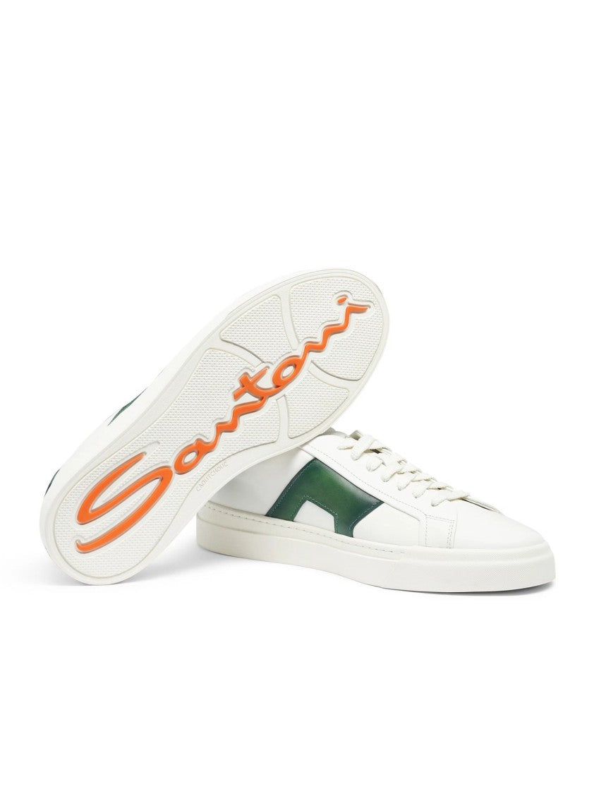 Santoni White Leather Sneakers With Double Buckle Accent