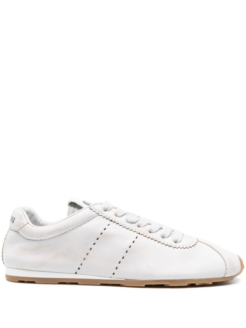 Miu Miu Minimalist Perforated Smooth Leather Lace-Up Flats