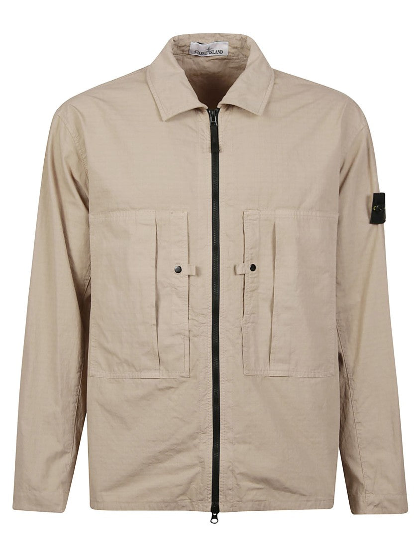 Stone Island Overshirt Zip Flap Pockets Cotton Jacket