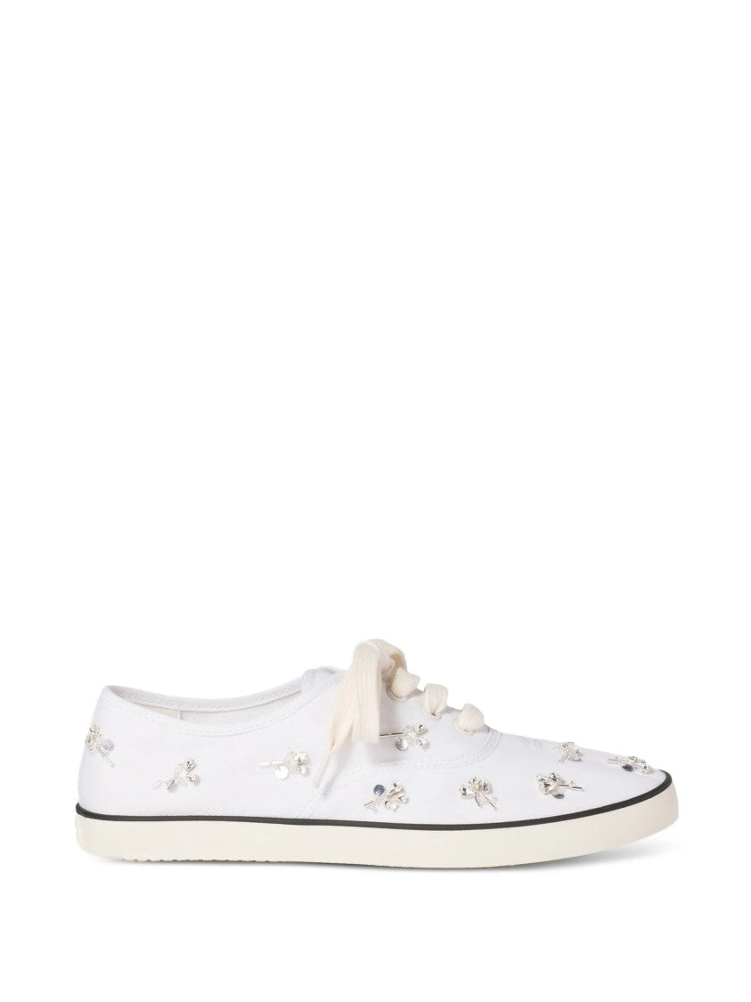 Miu Miu White Low-Profile Crystal-Embellished Canvas Sneakers