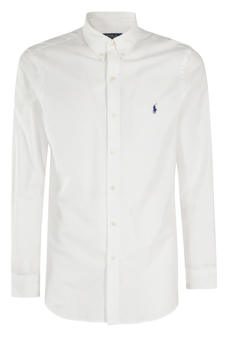 Polo Ralph Lauren White Embroidered Logo Button-Down Cotton Slim Shirt
