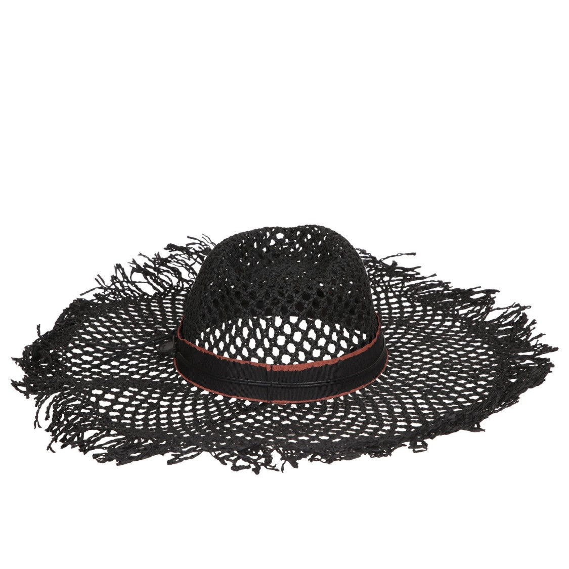 Catarzi Wide-Brimmed Net-Like Hat With Refined Band