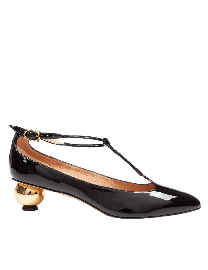 Salvatore Ferragamo Black Patent Leather T-Strap Pump