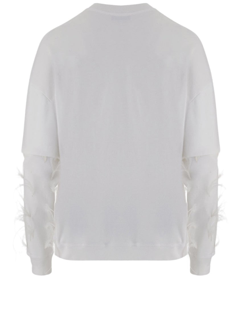 Darkpark White Feathered Appliqué Cotton Sweatshirt