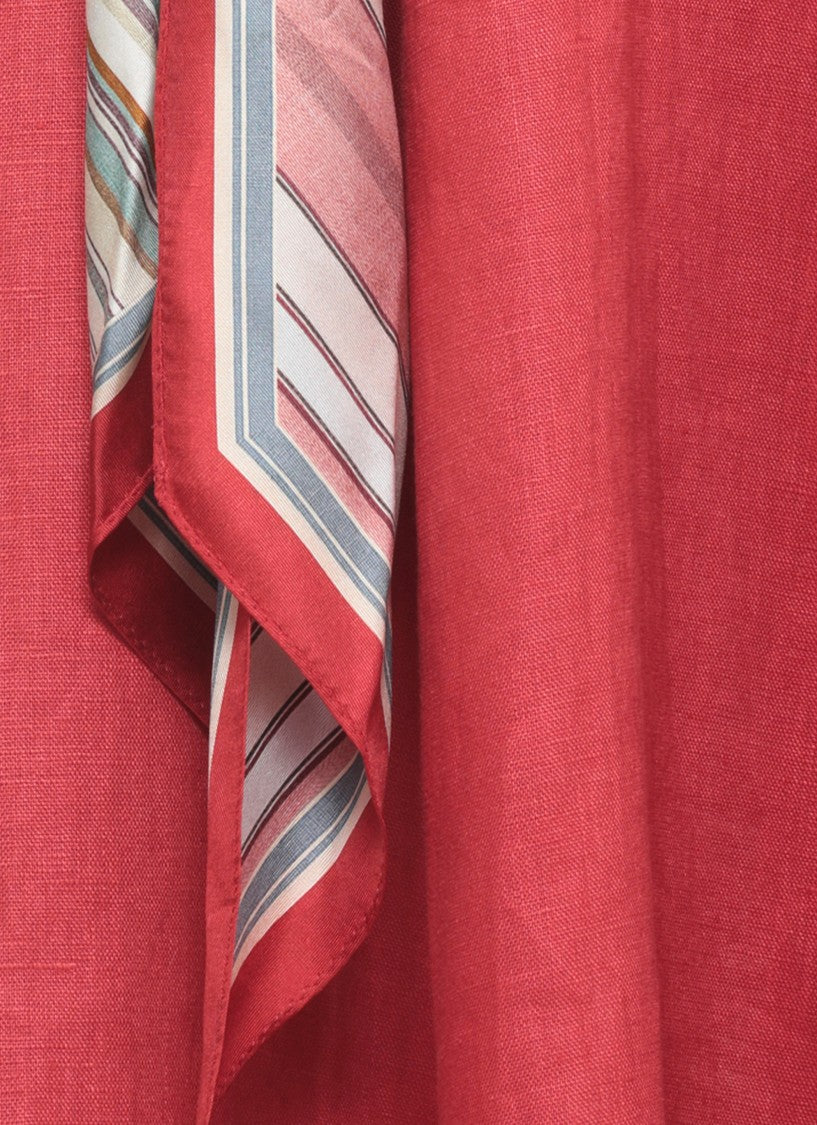 Zimmermann Fitted Midi Linen Dress With Striped Foulard Belt