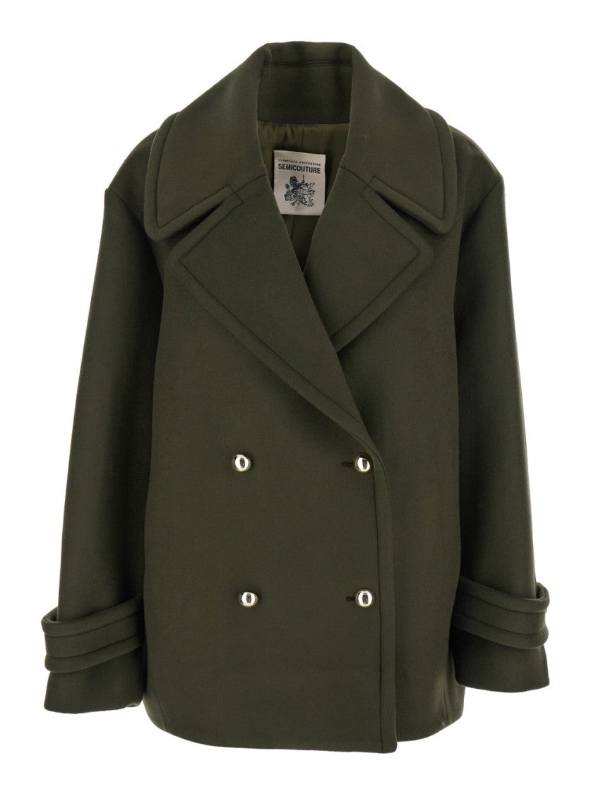 Semi Couture Double-Breasted Green Short Coat