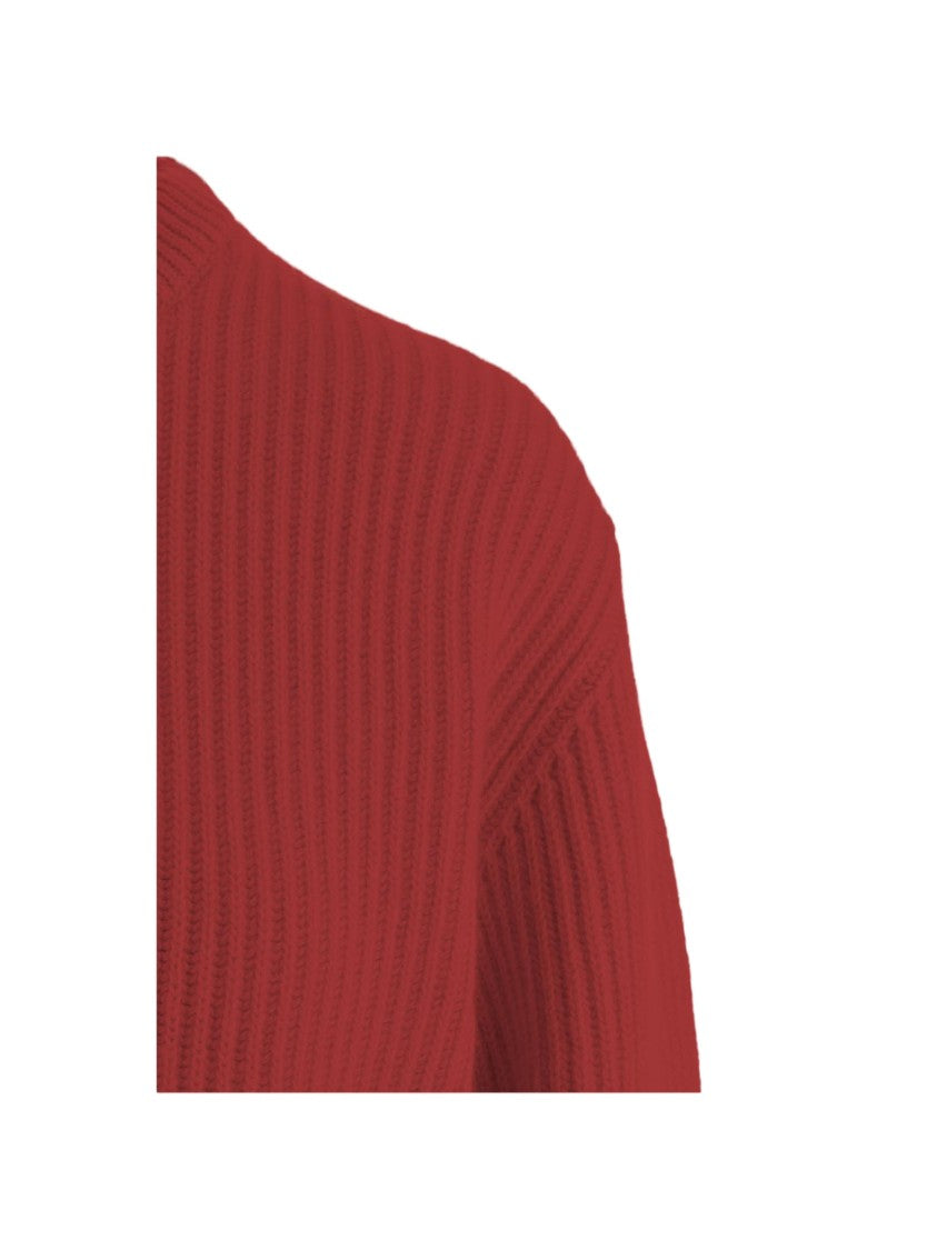 Jil Sander Red Ribbed Knit Wool Sweater