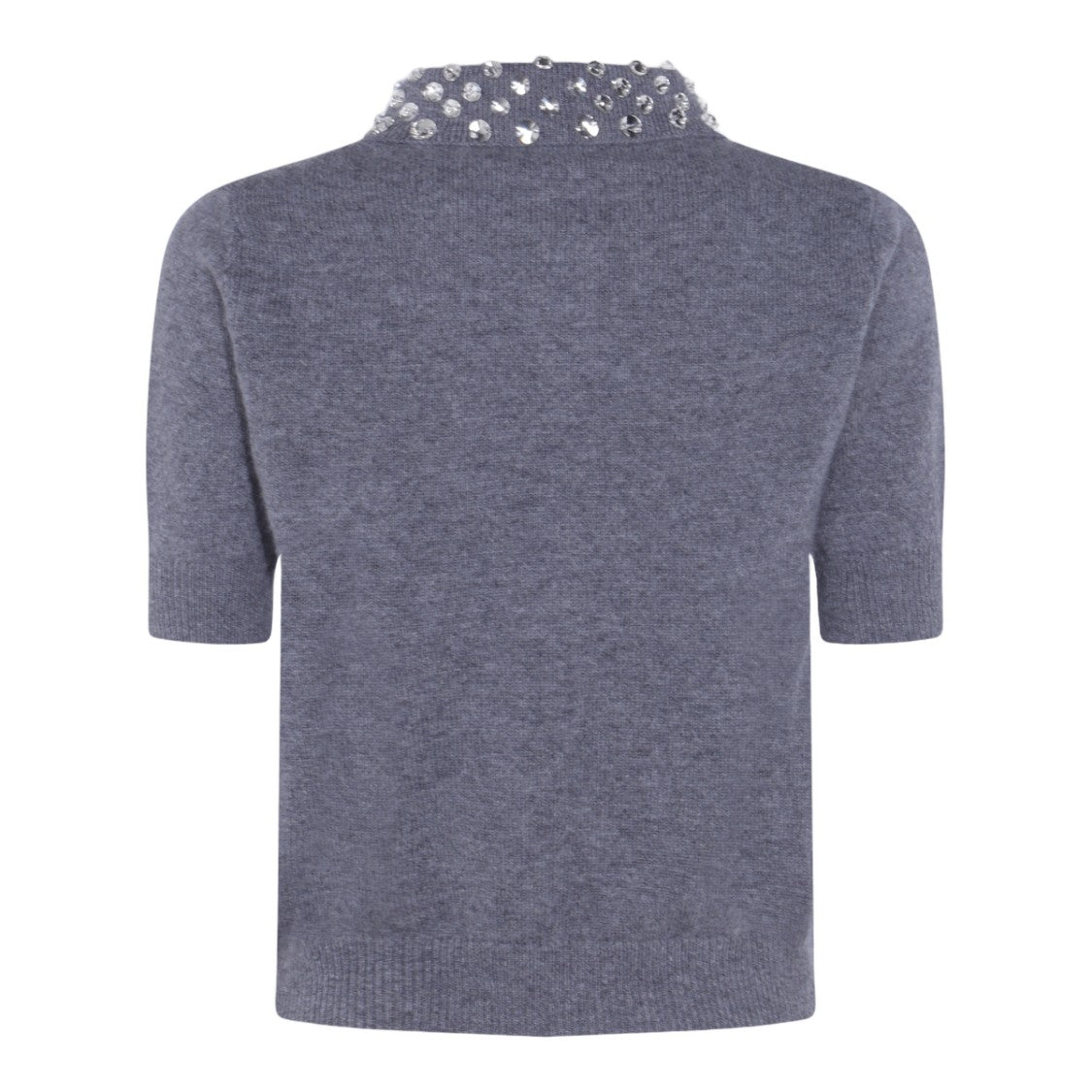 Blumarine Heathered Grey Sequin-Embellished Polo Shirt