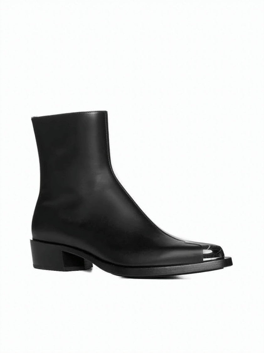 Alexander Mcqueen Sleek Ankle Boot With Metallic Cap