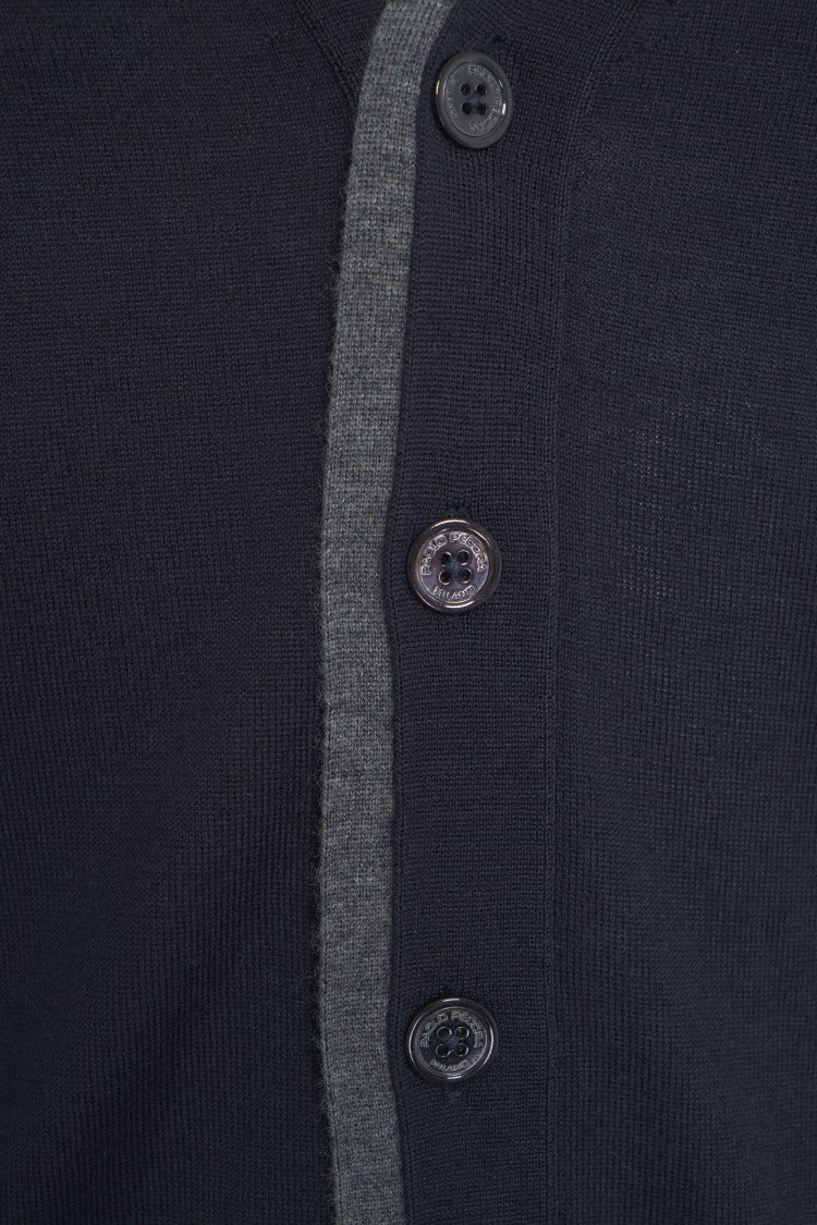 Paolo Pecora Classic V-Neck Fine-Knit Cardigan With Contrasting Trim