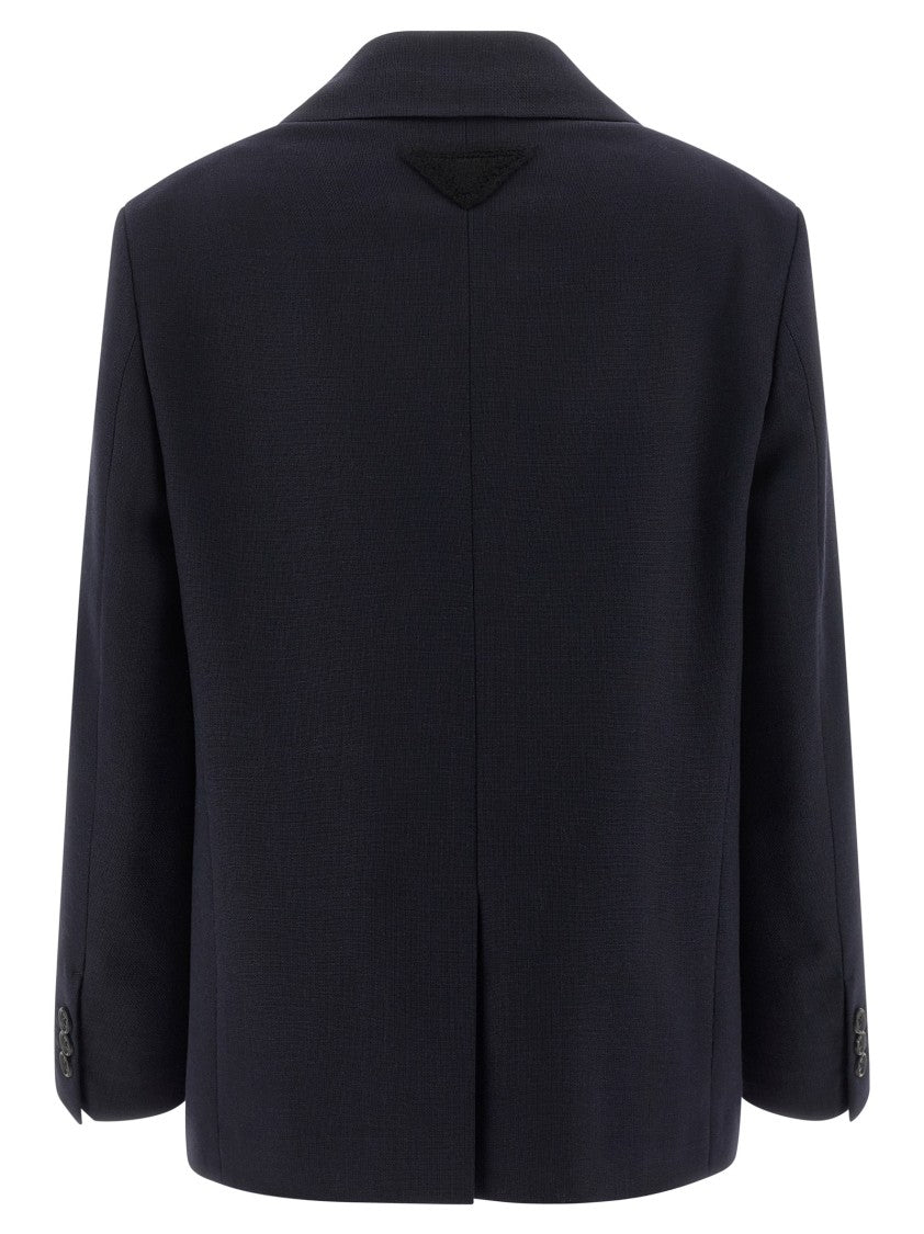 Prada Tailored Black Wool Blazer With Peak Lapels And Structured Silhouette