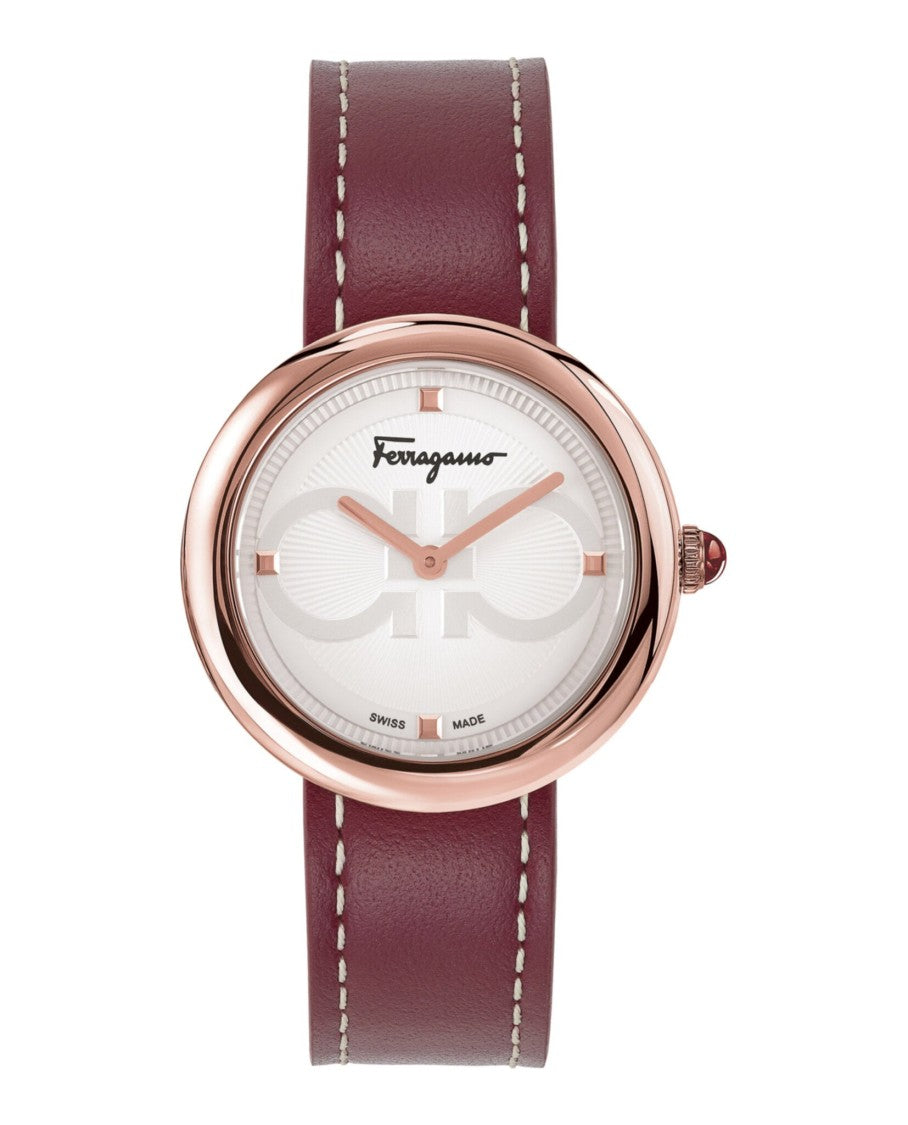 Ferragamo Rose Gold Case Watch With Calf Leather Strap