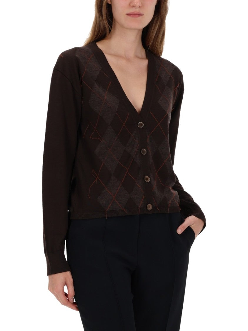 Our Legacy V-Neck Argyle Pattern Cardigan With Button-Down Front
