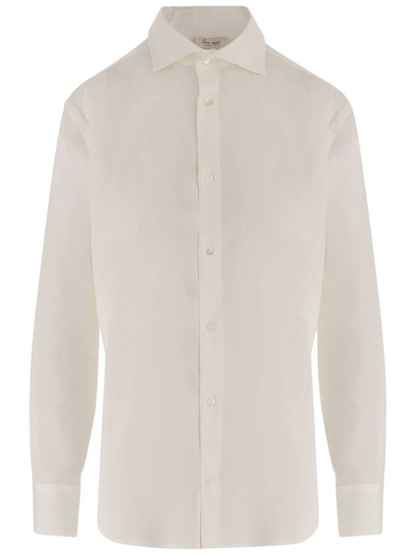 Her Shirt White Classic Collar Buttoned Cuffs Stretch Silk Shirt