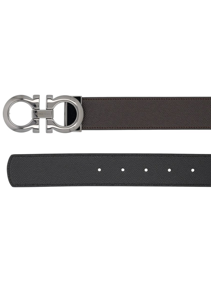 Ferragamo Hooks Reversible Pebbled Calf Belt