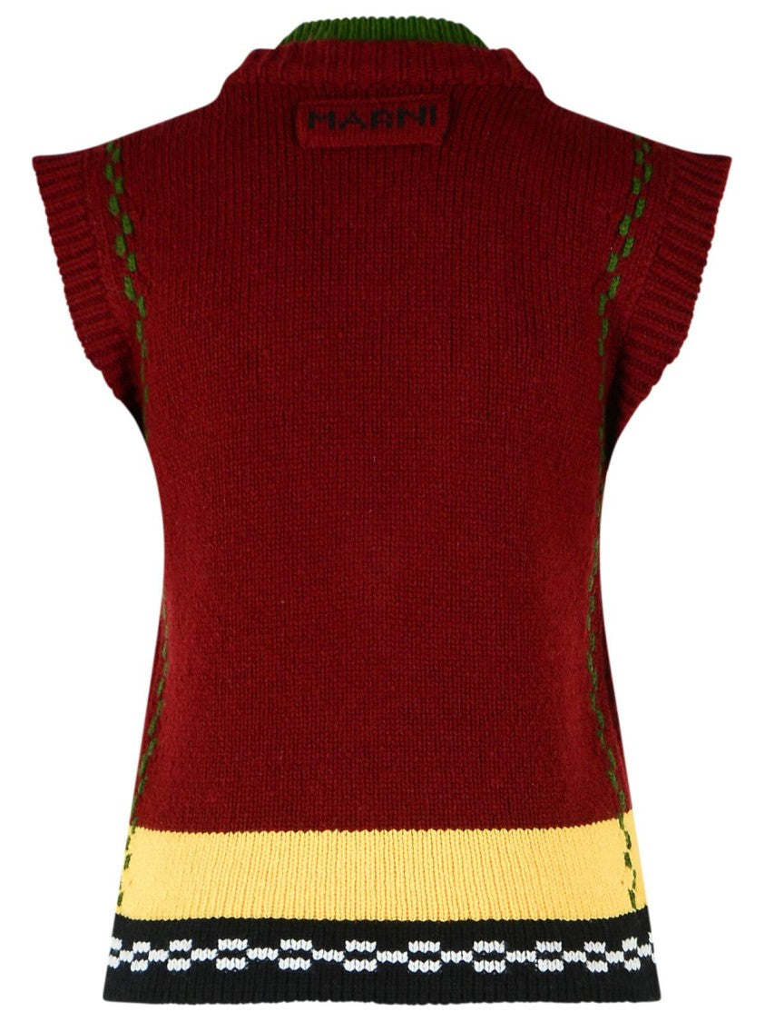 Marni Brown M-Block Inlaid Wool Vest