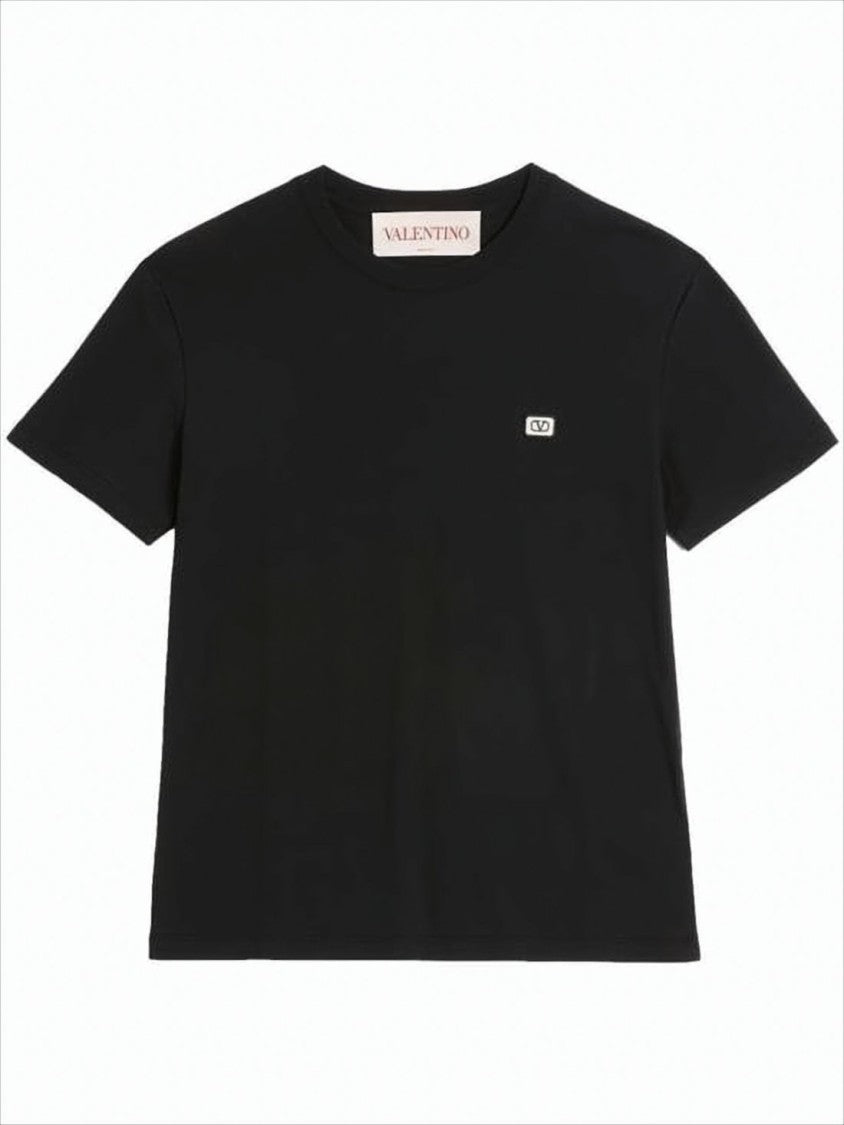 Valentino Garavani Minimalist Black Cotton T-Shirt With Logo Patch