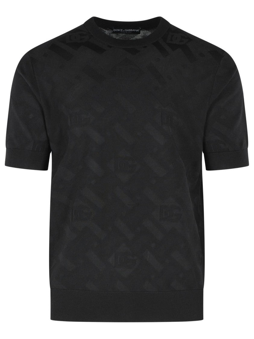Dolce & Gabbana Ribbed Crew Neck Black Silk Top