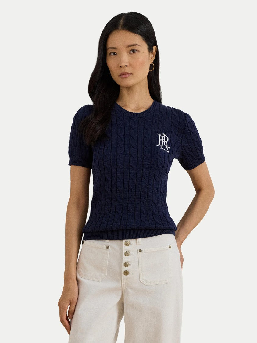 Lauren Ralph Lauren Navy Blue Eyelah Linen Pullover Knit Top