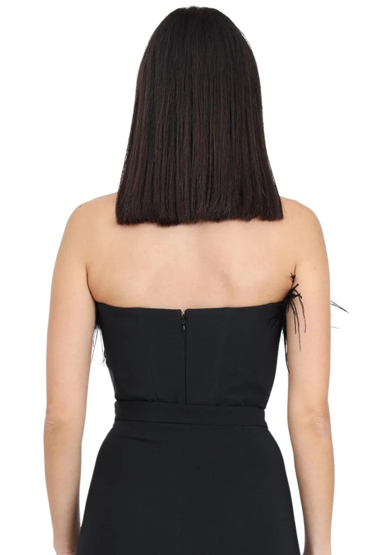 Santas* Black Strapless Feather Bodysuit