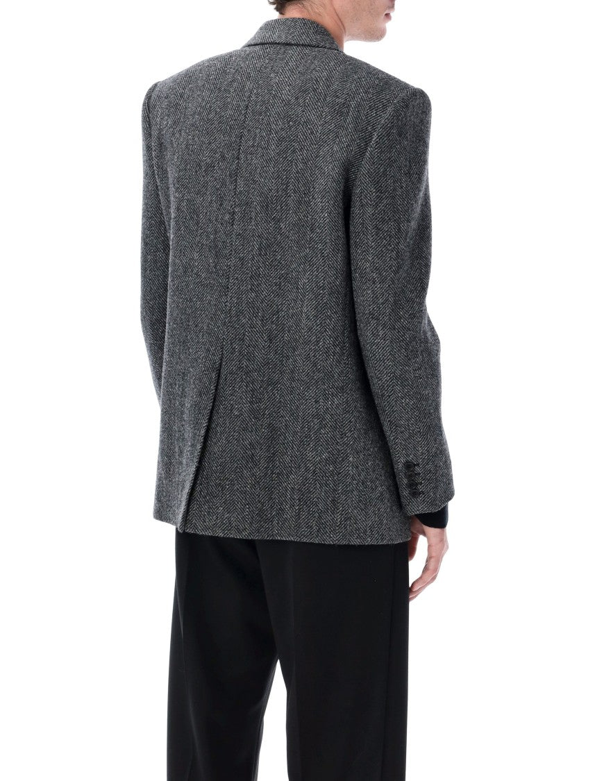 Saint Laurent Oversized Herringbone Wool Single Jacket