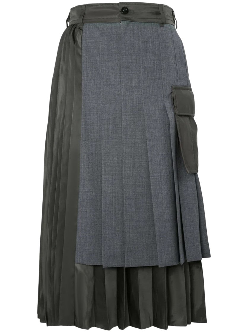 Sacai Layered Pleated Skirt With Tailored Design And Flap Pockets
