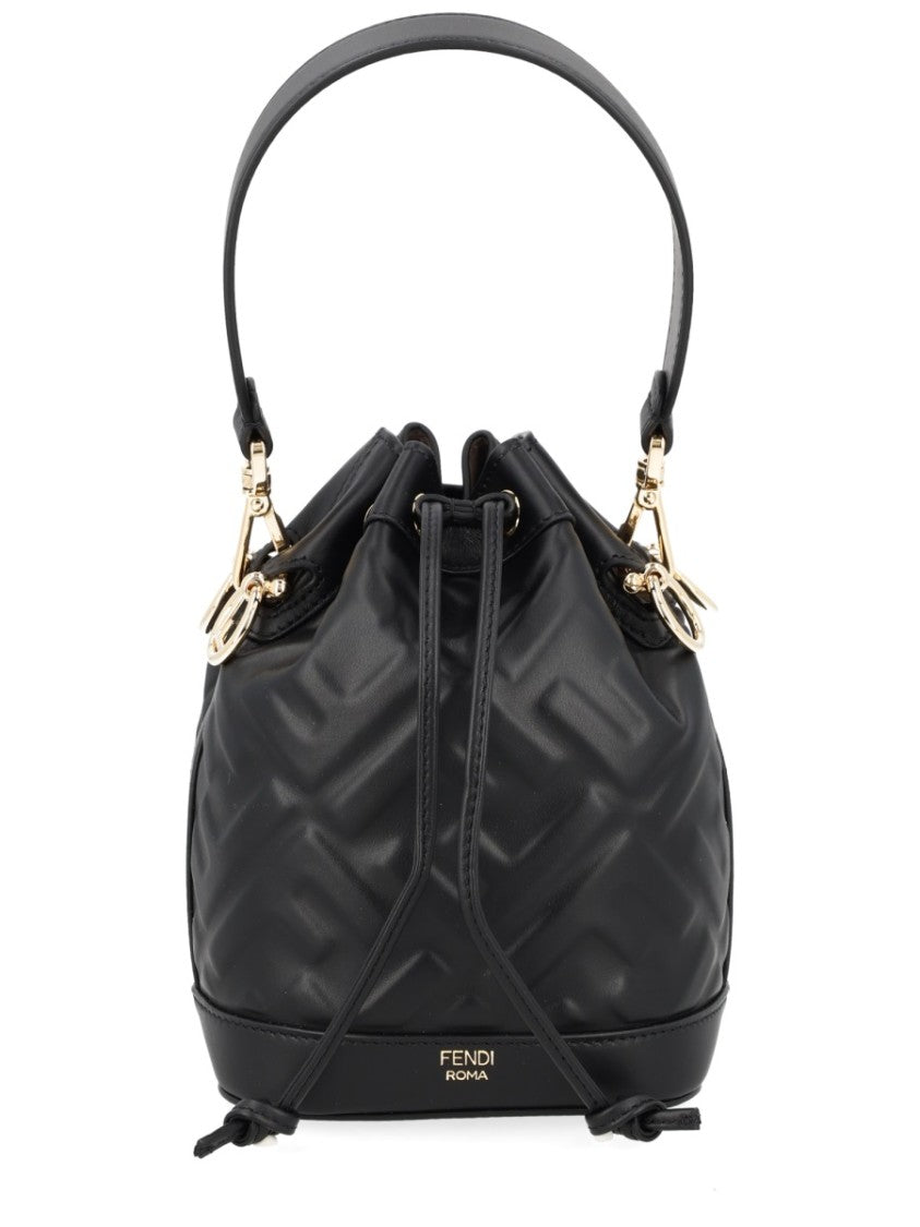 Fendi Quilted Leather Mini Bucket Bag With Drawstring Closure And Gold Accents