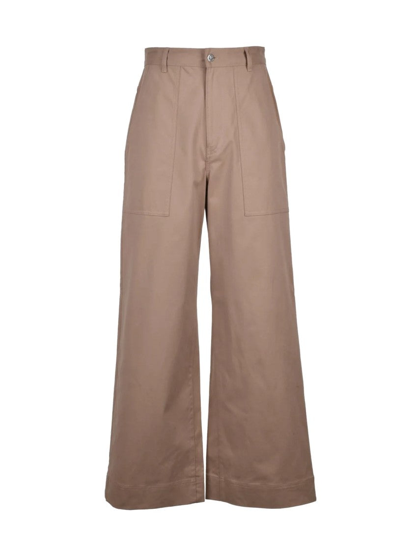 Moncler Wide Leg Trousers Wool Stretch - Beige