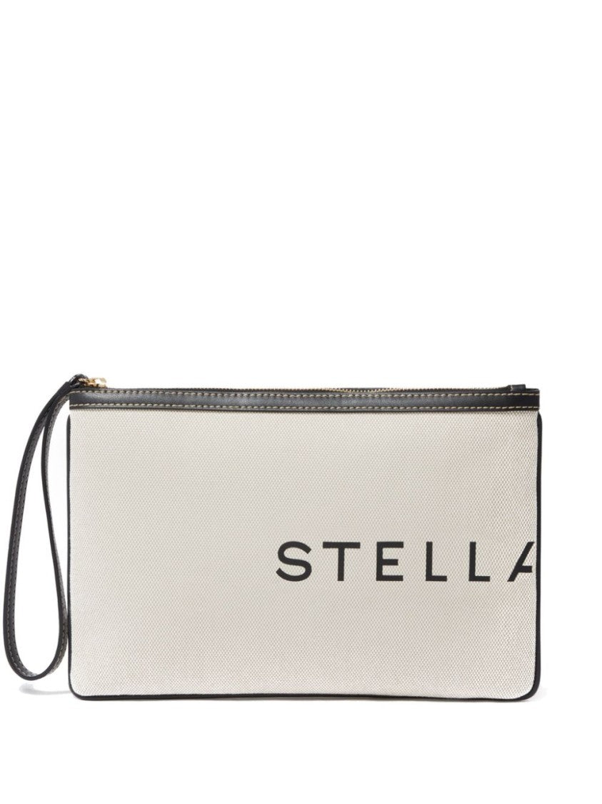 Stella Mccartney Beige Textured Handbag With Zip Closure And Wrist Strap