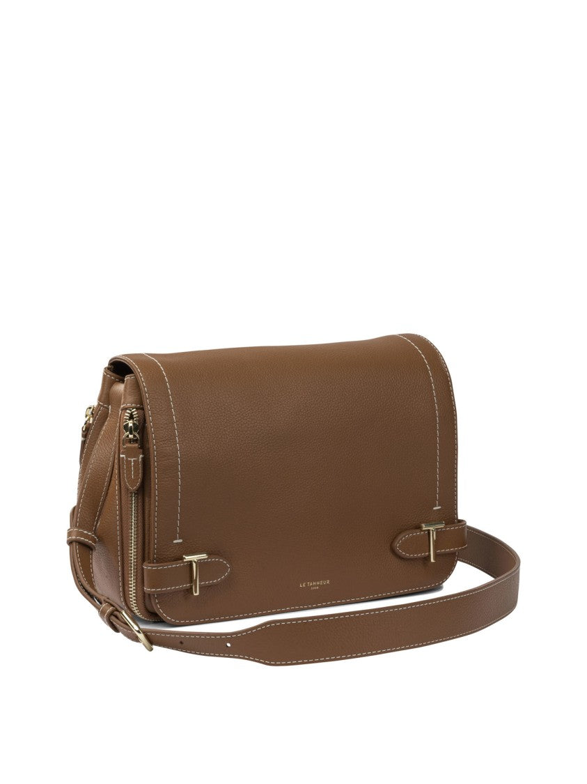 Le Tanneur Textured Leather Crossbody Bag With Flap Closure
