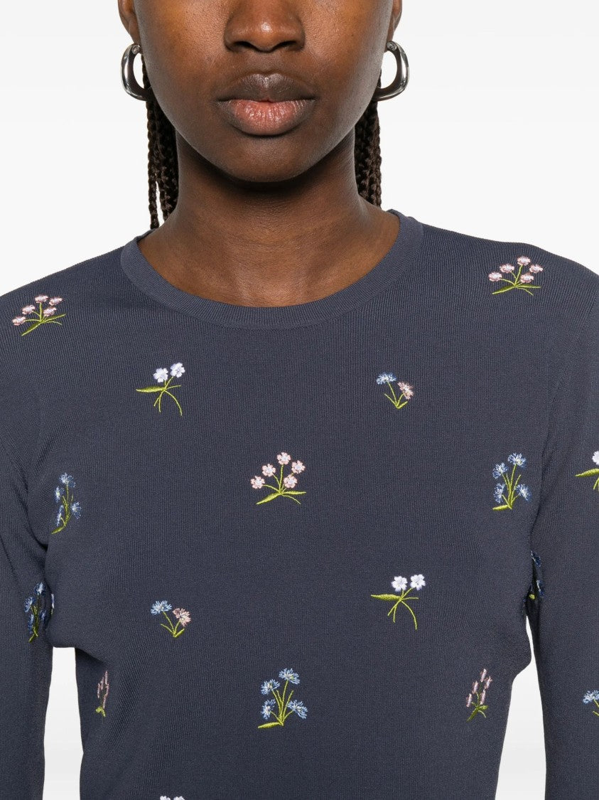 Blugirl Floral Embroidery Cropped Long-Sleeve T-Shirt