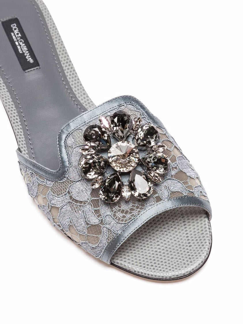 Dolce & Gabbana Open-Toe Sandals With Floral Lace Overlay And Jewel Embellishment